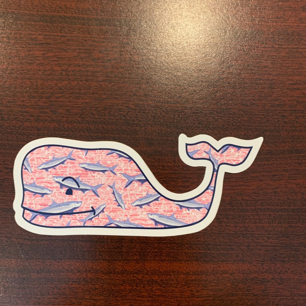 Vineyard Vines Whale Sticker Pink Blue Tarpon Fish Pattern Coastal Decal